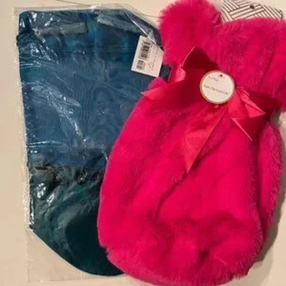 Wine‎ Bags (One Bright Pink Soft Fur-Like and One Blue with Beads) (new) (p/s)